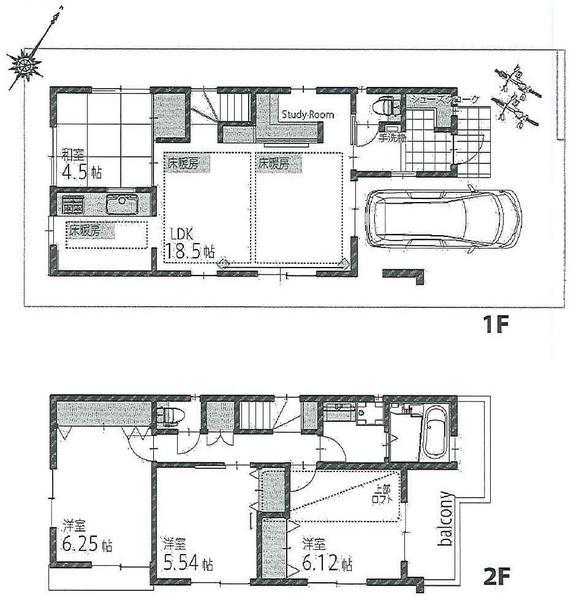 Floor plan. 33,800,000 yen, 4LDK, Land area 85.49 sq m , Building area 94.16 sq m