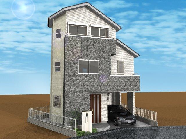 Rendering (appearance). Three-story Wooden framework .  There will be a bright house. For more details, the person in charge. 
