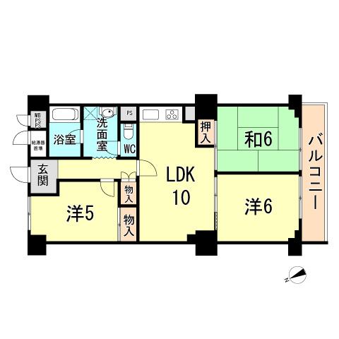 Floor plan. 3LDK, Price 16.5 million yen, Footprint 64.8 sq m , Balcony area 6.48 sq m