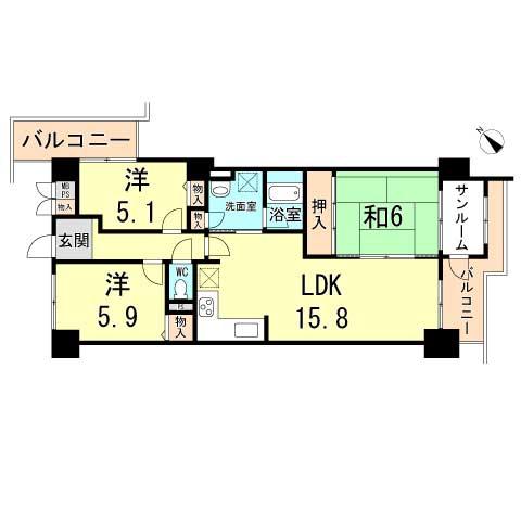 Floor plan. 3LDK, Price 14.8 million yen, Occupied area 78.19 sq m , Balcony area 12.25 sq m