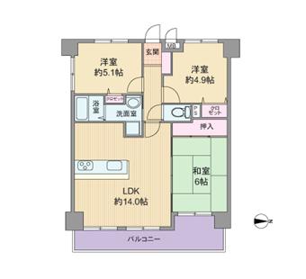 Floor plan. 3LDK, Price 13,900,000 yen, Occupied area 64.89 sq m , Balcony area 9.78 sq m