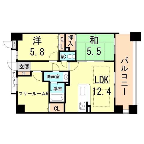 Floor plan. 2LDK+S, Price 16.5 million yen, Occupied area 63.63 sq m , Balcony area 13.58 sq m