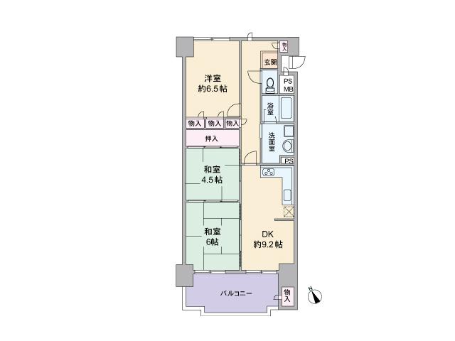 Floor plan. 3LDK, Price 10.5 million yen, Occupied area 63.02 sq m , Balcony area 9.06 sq m