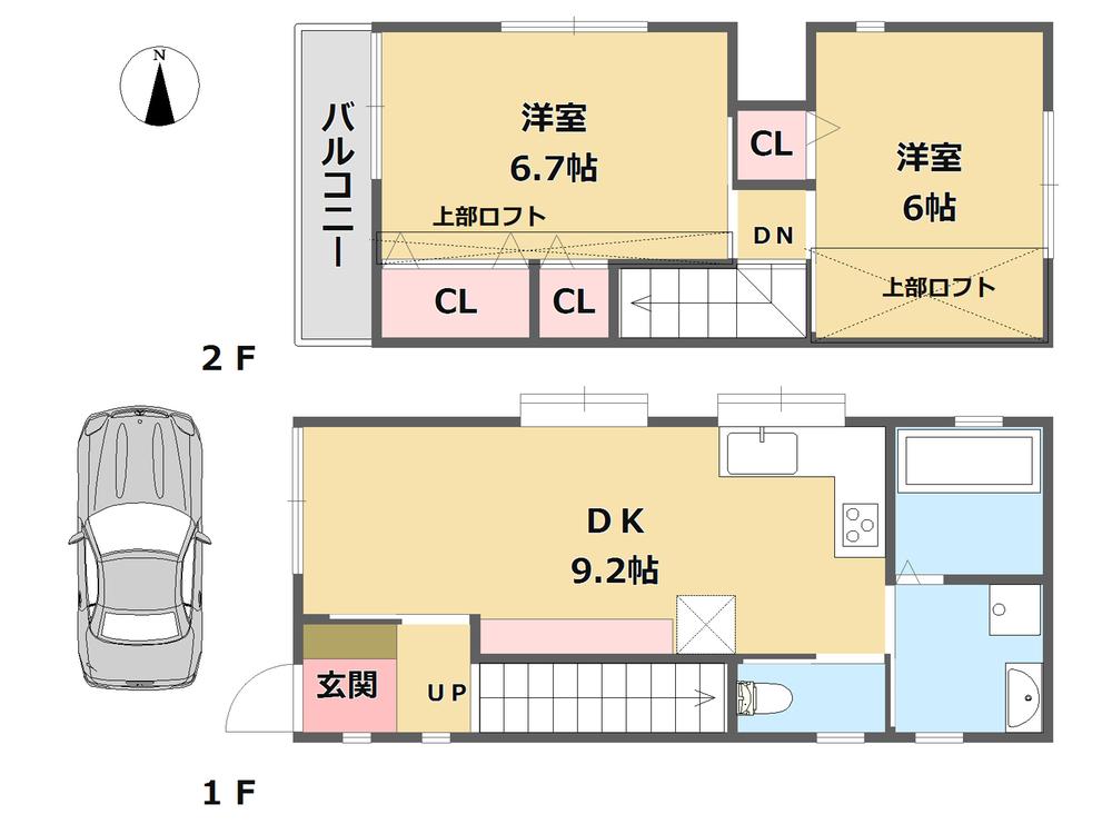 Compartment view + building plan example. Building plan example, Land price 9.8 million yen, Land area 47.01 sq m , Building price 12 million yen, Possible changes to the building area 54.27 sq m building price 12 million yen three-story (optional)