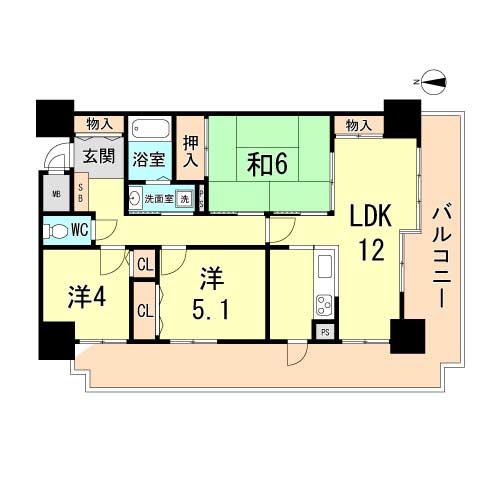 Floor plan. 3LDK, Price 11 million yen, Occupied area 62.15 sq m , Balcony area 23.76 sq m