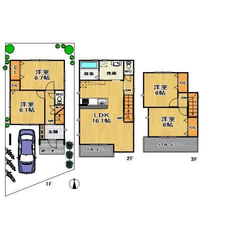 Floor plan. 32,800,000 yen, 4LDK, Land area 102.2 sq m , Newly built single-family building area 101.73 sq m 2 sided balcony is attractive