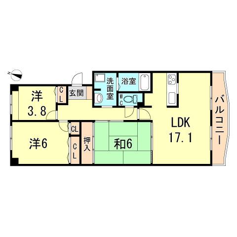 Floor plan. 3LDK, Price 12.8 million yen, Occupied area 77.92 sq m , Balcony area 9.63 sq m