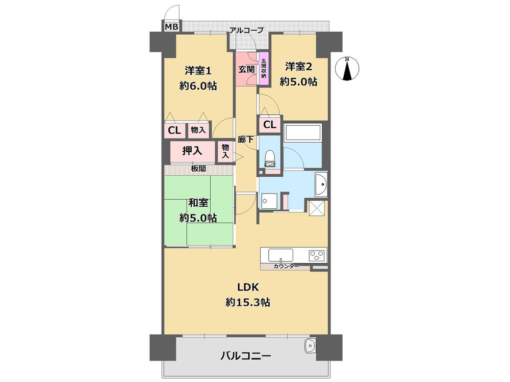 Floor plan. 3LDK, Price 29 million yen, Occupied area 68.94 sq m , Balcony area 11.78 sq m counter kitchen