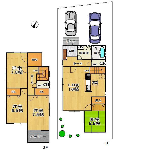 Compartment view + building plan example. Building plan example (A No. land) 4LDK, Land price 22,800,000 yen, Land area 125.9 sq m , Building price 12 million yen, Building area 105.3 sq m