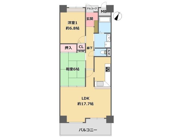 Floor plan. 2LDK, Price 11 million yen, Occupied area 66.47 sq m , Balcony area 7.62 sq m popular counter kitchen