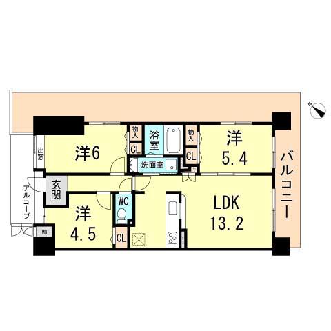 Floor plan. 3LDK, Price 15.8 million yen, Occupied area 63.78 sq m , Balcony area 26.47 sq m