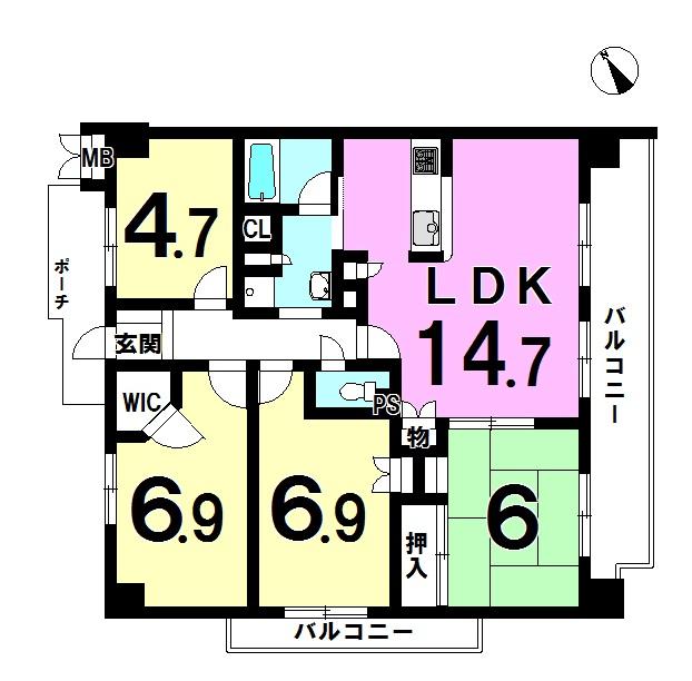 Floor plan. 4LDK, Price 20.8 million yen, Footprint 83.7 sq m , Is a floor plan of the balcony area 17.23 sq m spacious 4LDK!