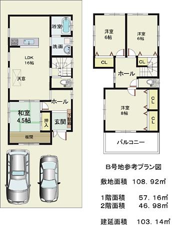 Floor plan. 46 million yen, 4LDK, Land area 108.92 sq m , Building area 103.14 sq m