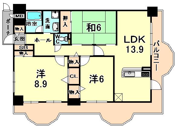 Floor plan. 3LDK, Price 15.8 million yen, Occupied area 75.62 sq m , Balcony area 28.44 sq m
