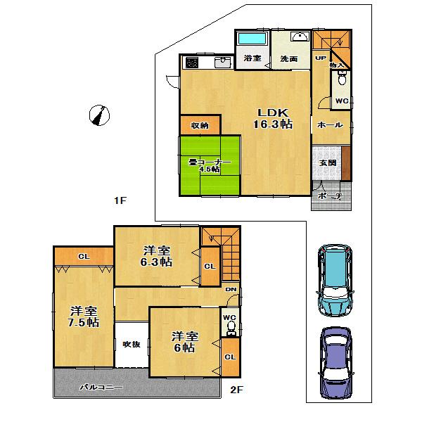 Floor plan. 39,800,000 yen, 4LDK, Land area 141.02 sq m , Building area 104.32 sq m parking space is reserved two in tandem! ! 