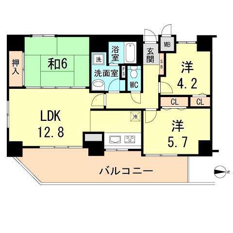 Floor plan. 3LDK, Price 14.8 million yen, Occupied area 64.37 sq m , Balcony area 14.51 sq m