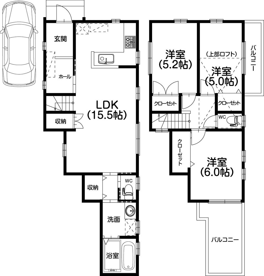 Floor plan. 33,800,000 yen, 3LDK, Land area 120.33 sq m , Building area 81.41 sq m LDK15.5 Pledge, Wide balcony