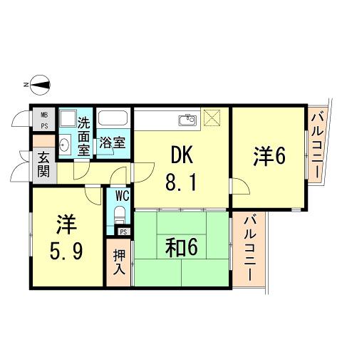 Floor plan. 3DK, Price 11.8 million yen, Occupied area 55.08 sq m , Balcony area 5.7 sq m