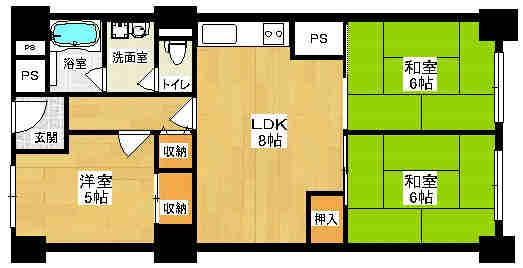 Floor plan. 3LDK, Price 8.8 million yen, Occupied area 63.25 sq m , Balcony area 7.42 sq m   ■ But it is easy to use the Japanese-style room two of the distribution