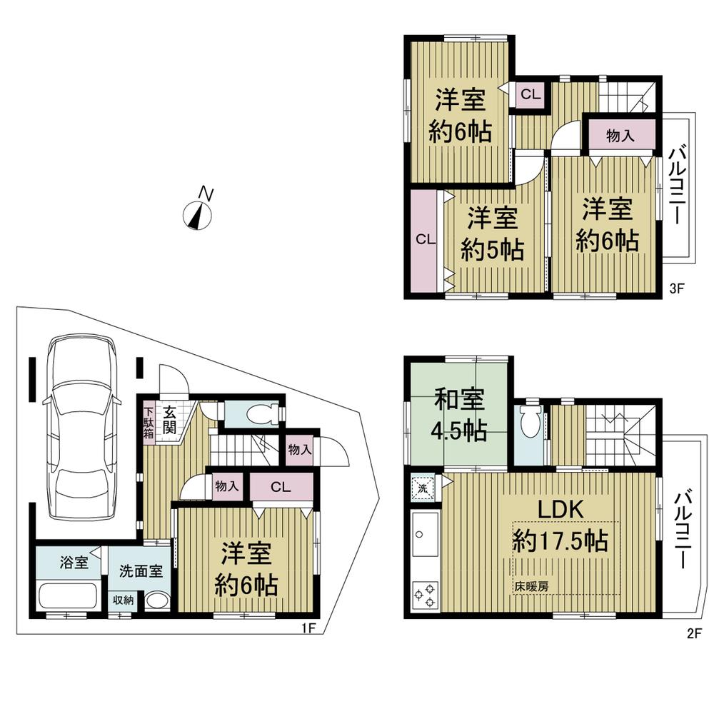 Floor plan. 21 million yen, 5LDK, Land area 60.93 sq m , April building area 101.25 sq m, 2009. Built corner lot all-electric housing 5LDK