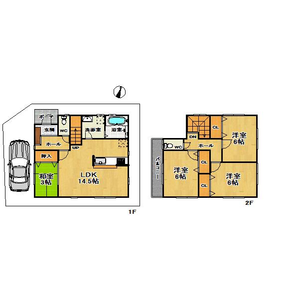 Compartment view + building plan example. Building plan example (B No. land) 4LDK, Land price 19,800,000 yen, Land area 80 sq m , Building price 10 million yen, Building area 96.67 sq m