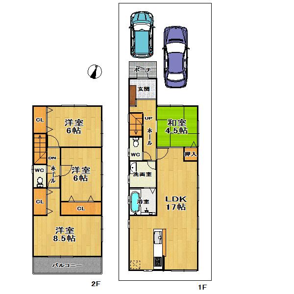 Compartment view + building plan example. Building plan example (C No. land) 4LDK, Land price 19,800,000 yen, Land area 103.96 sq m , Building price 10 million yen, Building area 95.58 sq m