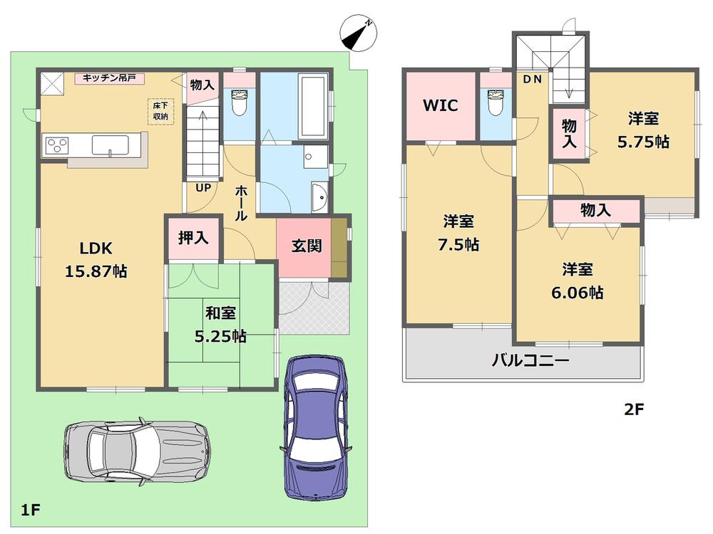 Floor plan. 31,800,000 yen, 4LDK, Land area 106.25 sq m , It is a building area of ​​98.02 sq m popular counter kitchen type of floor plan. 