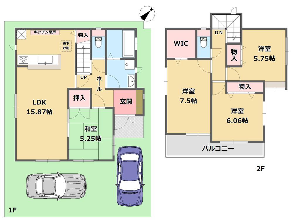 Floor plan. 31,800,000 yen, 4LDK, Land area 106.25 sq m , It is a building area of 98.02 sq m popular counter kitchen type of floor plan.