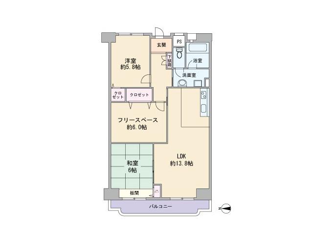 Floor plan. 2LDK + S (storeroom), Price 17.3 million yen, Occupied area 68.98 sq m , Balcony area 7.2 sq m