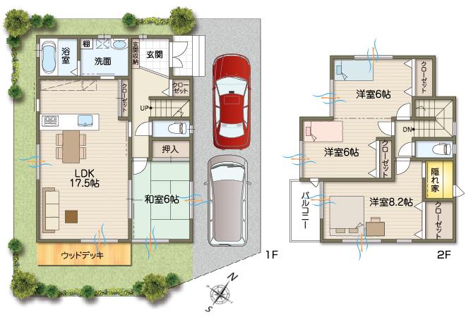 Building plan example (Perth ・ Introspection). K-10 No. land plan, 4LDK of a retreat housed spacious 108.47 sq m