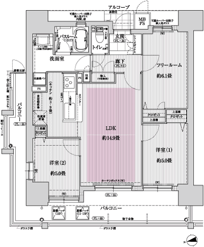 Floor: 2LDK + F, the area occupied: 68.12 sq m, Price: 34.4 million yen