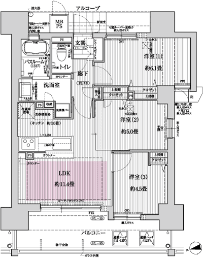 Floor: 3LDK, occupied area: 58.66 sq m, Price: 30.3 million yen