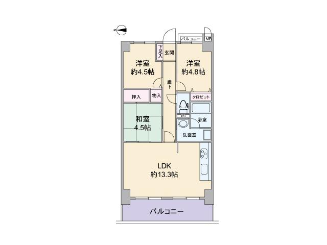 Floor plan. 3LDK, Price 11.9 million yen, Footprint 61 sq m , Balcony area 8.4 sq m