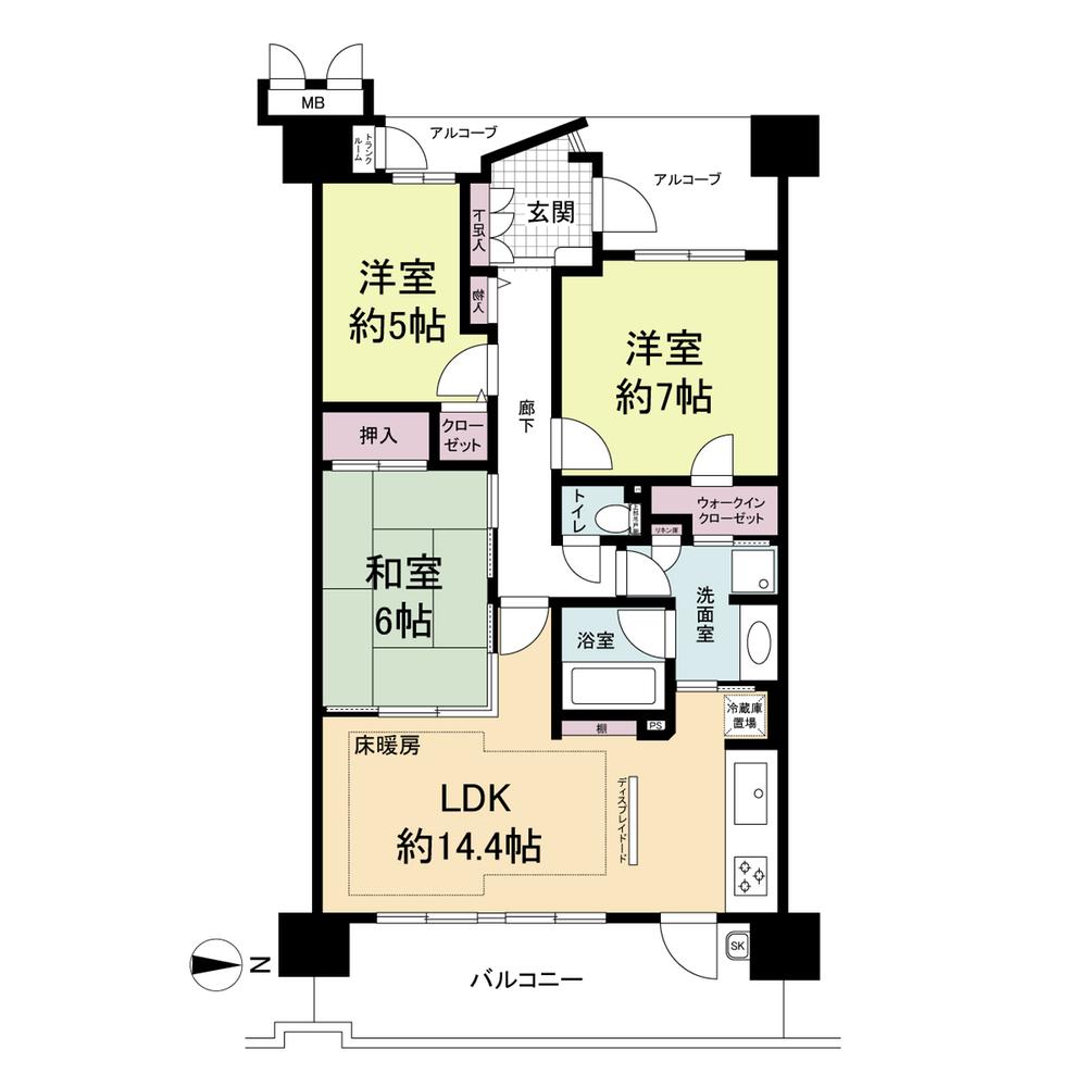 Floor plan. 3LDK, Price 29,800,000 yen, Occupied area 76.07 sq m , Balcony area 13.22 sq m top floor There is 14 floor of a walk-in closet. 2013 September part renovation completed (Cross, Carpet)