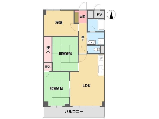 Floor plan. 3LDK, Price 9.9 million yen, Footprint 62.2 sq m , Balcony area 7.62 sq m interior renovation completed