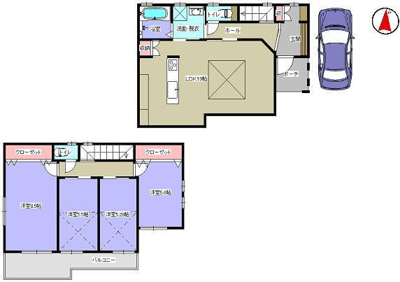 Floor plan. 34,800,000 yen, 4LDK, Land area 94.59 sq m , Building area 104 sq m
