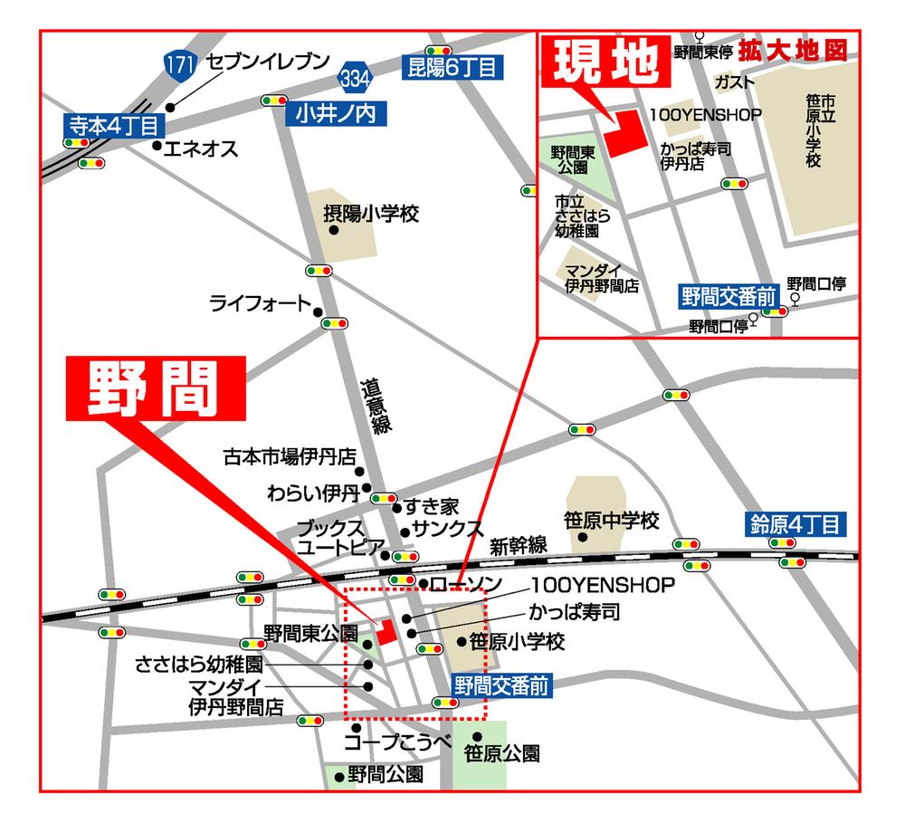 Local guide map. Car navigation system input Itami Noma 1-chome 5