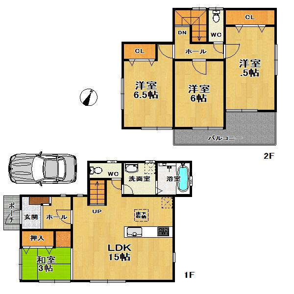 Compartment view + building plan example. Building plan example, Land price 20.8 million yen, Land area 95.64 sq m , Building price 12 million yen, With a building area of ​​89.91 sq m building conditions (Building price 12 million yen)