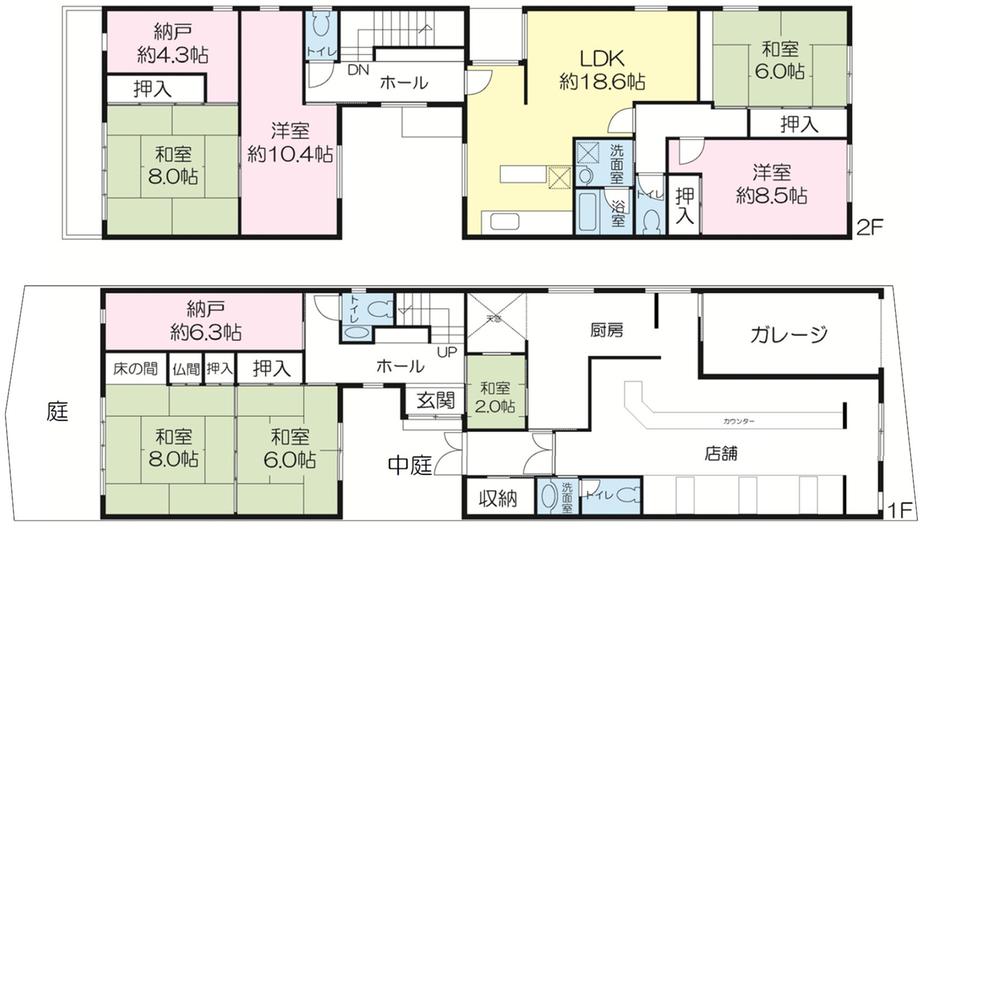 Floor plan. 59,800,000 yen, 6LDK + 2S (storeroom), Land area 166.59 sq m , Building area 285.42 sq m