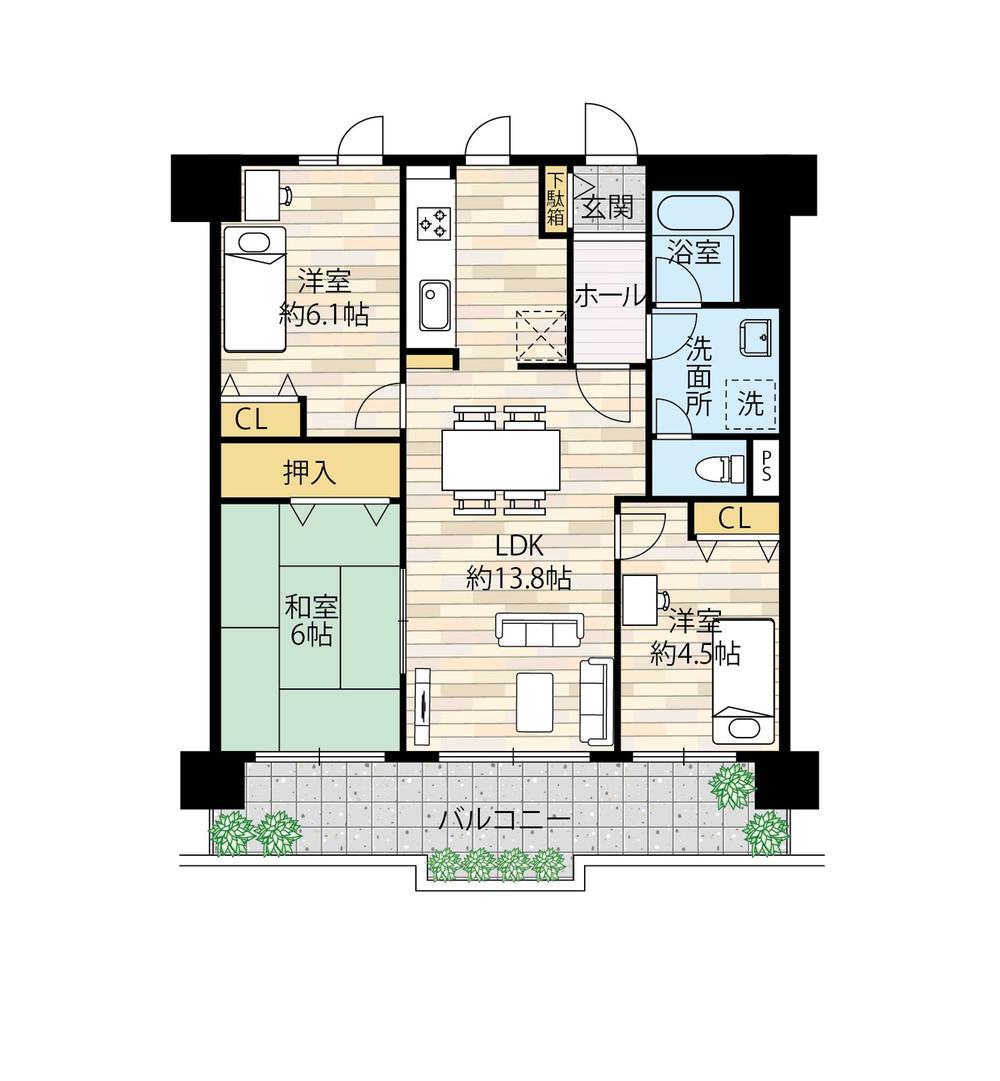 Floor plan. 3LDK, Price 17,900,000 yen, Footprint 66.3 sq m , Balcony area 11.94 sq m
