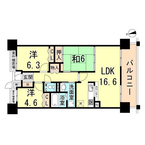 Floor plan. 3LDK, Price 19,800,000 yen, Occupied area 76.96 sq m , Balcony area 11.98 sq m