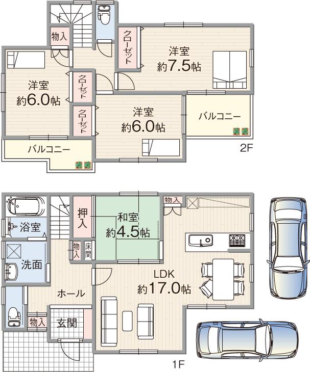Floor plan. Price 33,800,000 yen, 4LDK, Land area 100.91 sq m , Building area 98.82 sq m