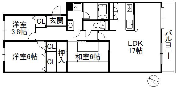Floor plan. 3LDK, Price 12.8 million yen, Occupied area 77.92 sq m , Balcony area 9.63 sq m