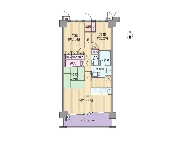 Floor plan. 3LDK, Price 21.9 million yen, Occupied area 73.25 sq m , Balcony area 10.85 sq m