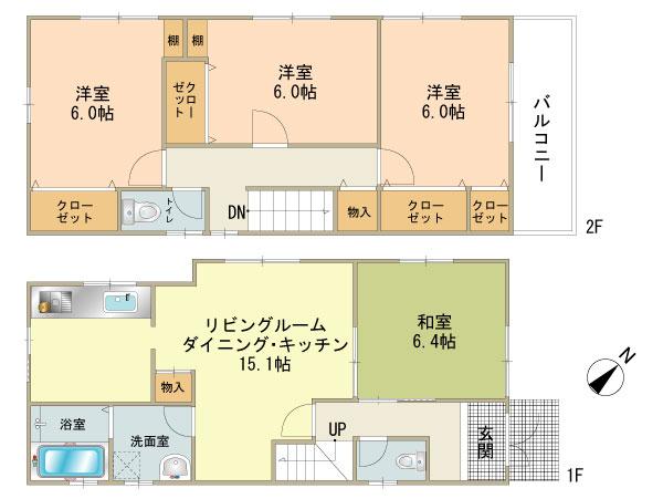 Floor plan. 31,800,000 yen, 4LDK, Land area 84.33 sq m , Adopt a top loft in the building area 94.9 sq m 1 floor second floor produce a sense of openness in the living room and a Japanese-style room of Tsuzukiai
