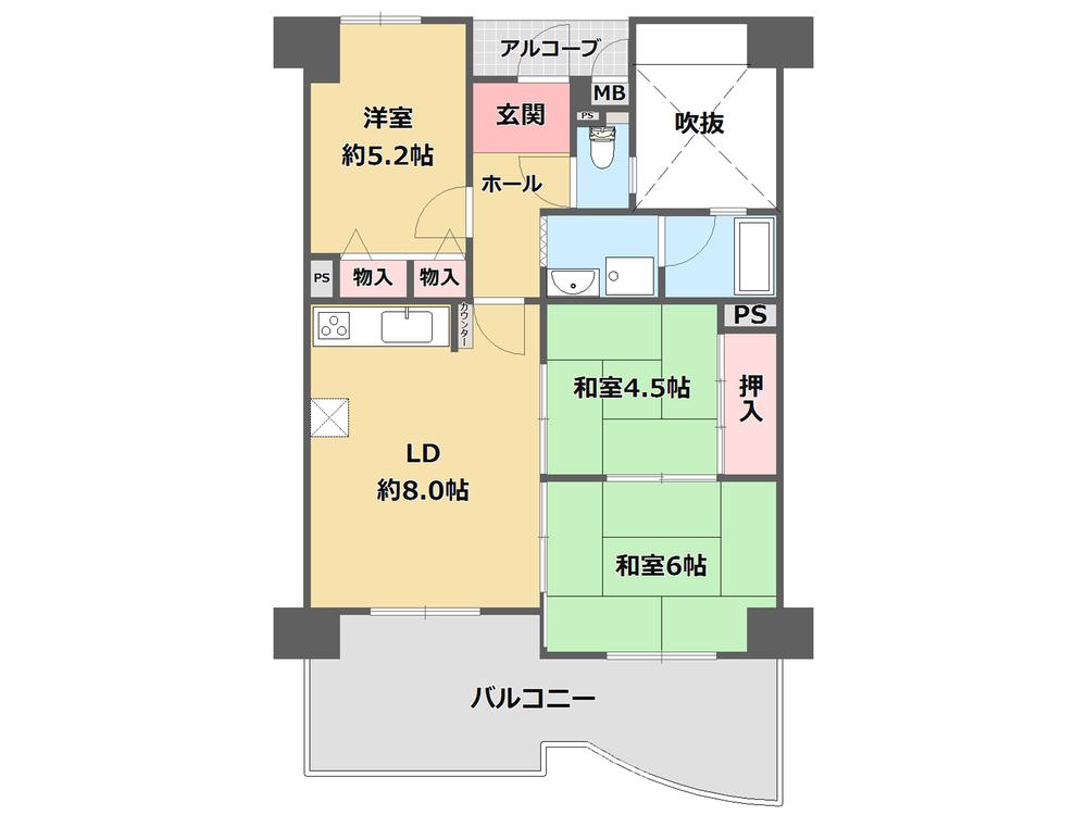 Floor plan. 3LDK, Price 8.8 million yen, Footprint 57.1 sq m , Balcony and balcony area 12.7 sq m spacious is attractive