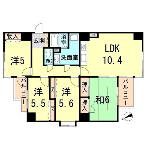 Floor plan. 4LDK, Price 22,800,000 yen, Occupied area 82.92 sq m , Balcony area 9.6 sq m
