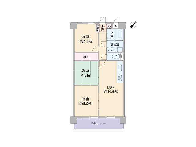 Floor plan. 3LDK, Price 11.8 million yen, Occupied area 57.24 sq m , Balcony area 8.1 sq m