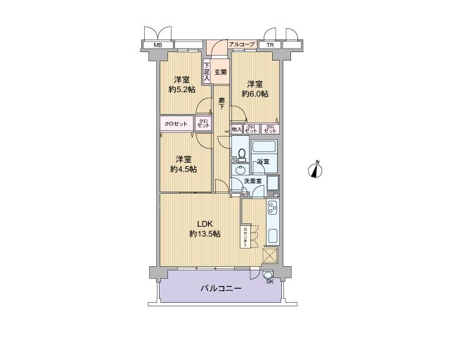 Floor plan. 3LDK, Price 18,800,000 yen, Occupied area 70.01 sq m , Balcony area 11.97 sq m