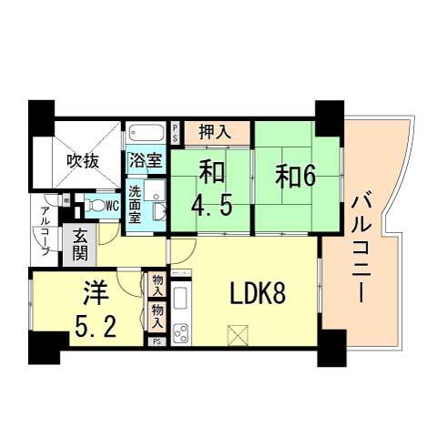 Floor plan. 3LDK, Price 8.8 million yen, Footprint 57.1 sq m , Balcony area 12.7 sq m